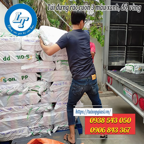 Bán túi đựng rác cuộn 3 màu xanh, đỏ, vàng