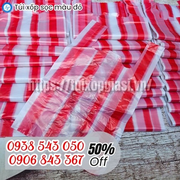 Túi xốp sọc đỏ đựng hàng hoá, thực phẩm giá sỉ tốt