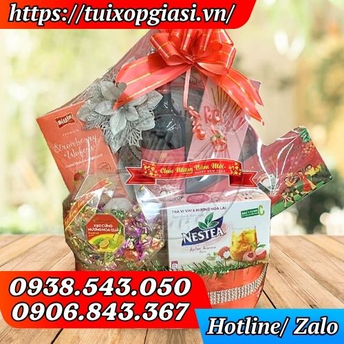 Decal dán giỏ quà tết chúc xuân