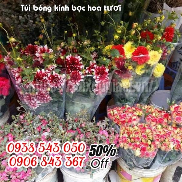 Túi bóng kính bọc hoa tươi cho nhà vườn, sạp hoa, chợ hoa