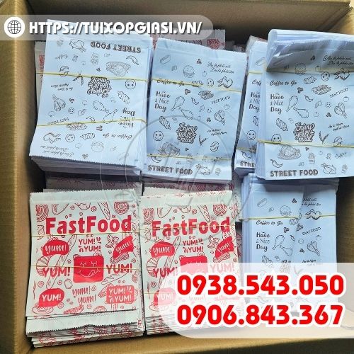 Bỏ sỉ túi giấy thực phẩm in sẵn 5000 túi/ thùng giá sỉ toàn quốc