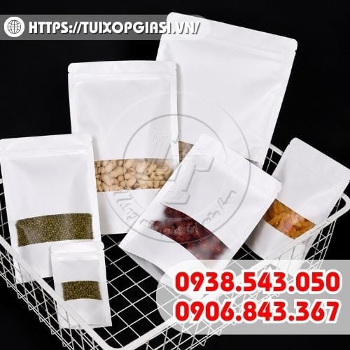 Túi zip giấy kraft cửa sổ tràn viền