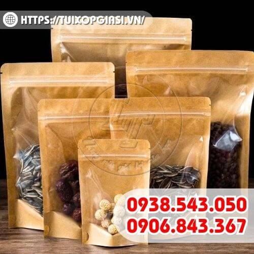Túi zip giấy đáy đứng 1 mặt trong 1 mặt giấy
