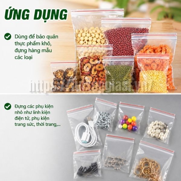 Túi zip chỉ đỏ đựng thực phẩm, phụ kiện, mỹ phẩm