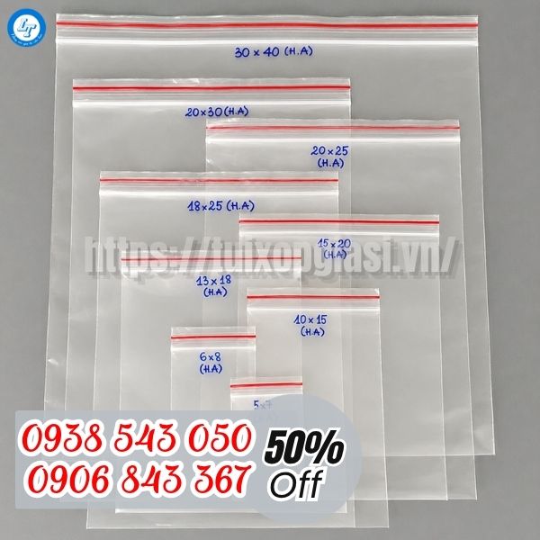 Túi zip chỉ đỏ đủ kích cỡ