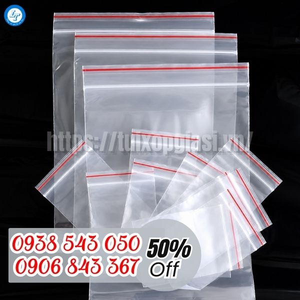 Túi zip viền đỏ đủ kích cỡ