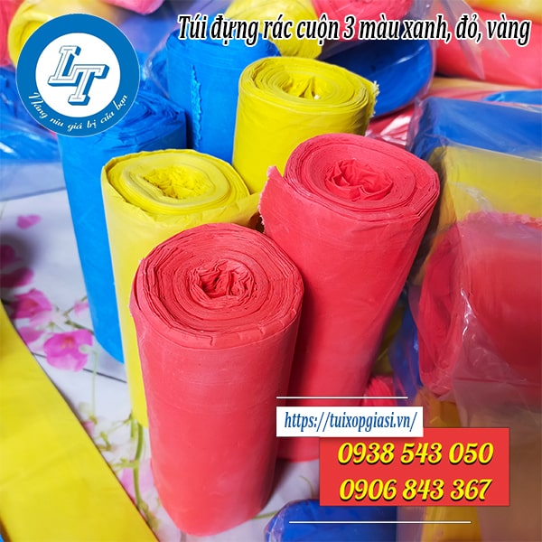 Giá rẻ túi đựng rác cuộn 3 màu xanh, đỏ, vàng