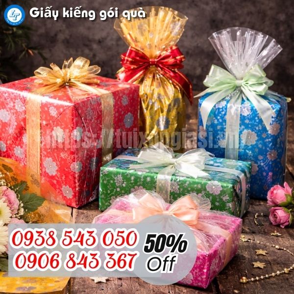 Giấy kiếng gói quà xấp 50 tờ giá sỉ xuất vat