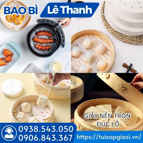Giấy nến tròn đục lỗ hấp, nướng bánh