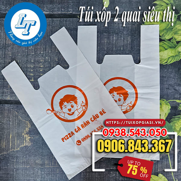 In túi xốp 2 quai siêu thị màu trắng sữa
