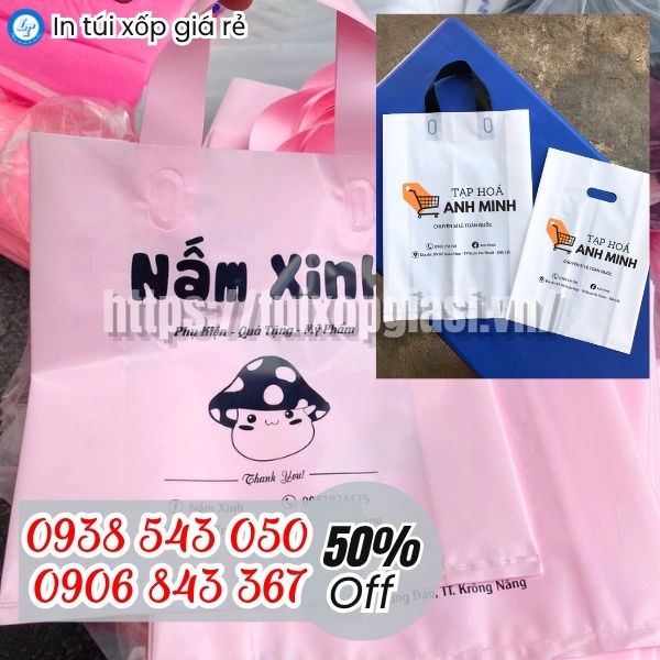 Túi xốp hột xoài pe ép quai in