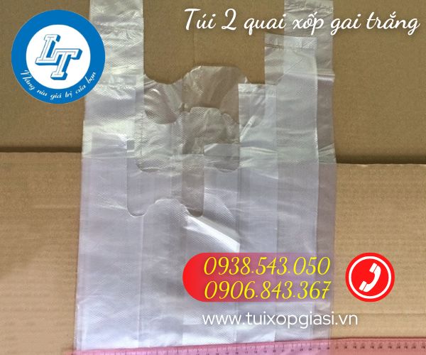 Kích cỡ túi 2 quai xốp gai màu trắng