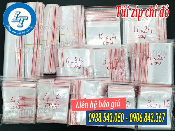 Kích thước túi zip chỉ đỏ Kích thước túi zip chỉ đỏ