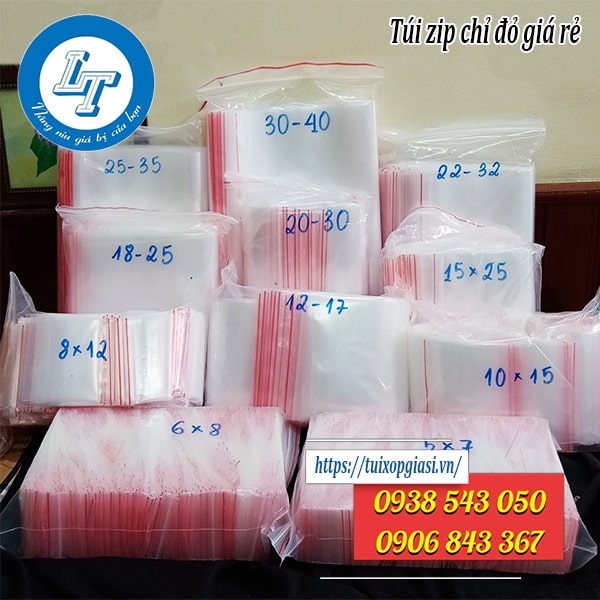 Kích thước túi zip chỉ đỏ Kích thước túi zip chỉ đỏ