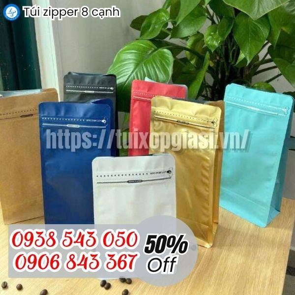 Túi zipper 8 cạnh đủ màu