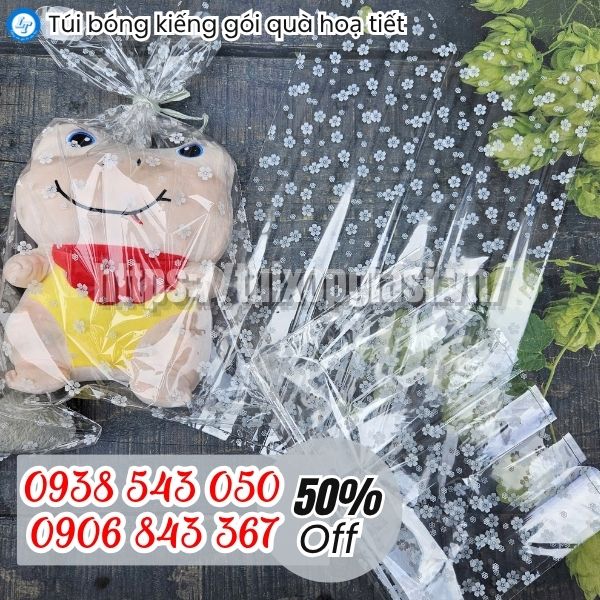 Túi bóng kiếng gói quà hoạ tiết hoa mai trắng