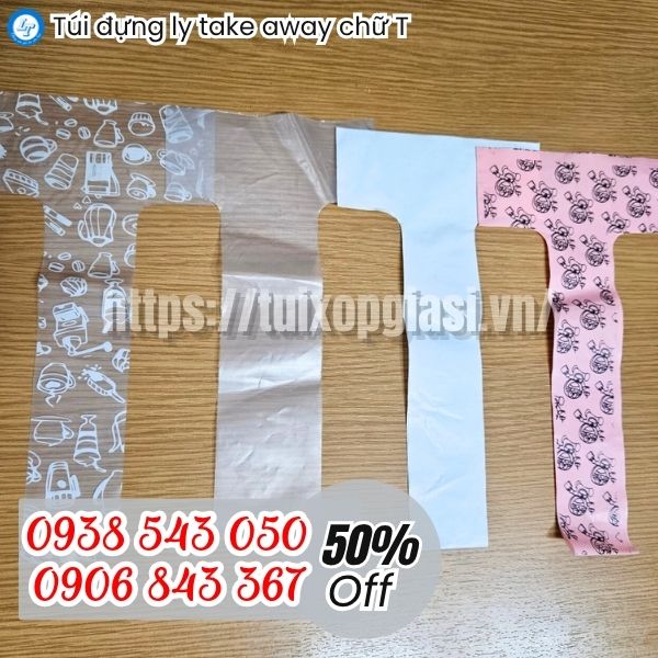 Túi đựng ly take away chữ T in