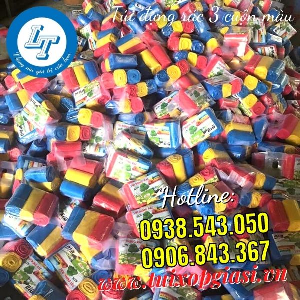 Sỉ túi đựng rác 3 cuộn màu giá rẻ