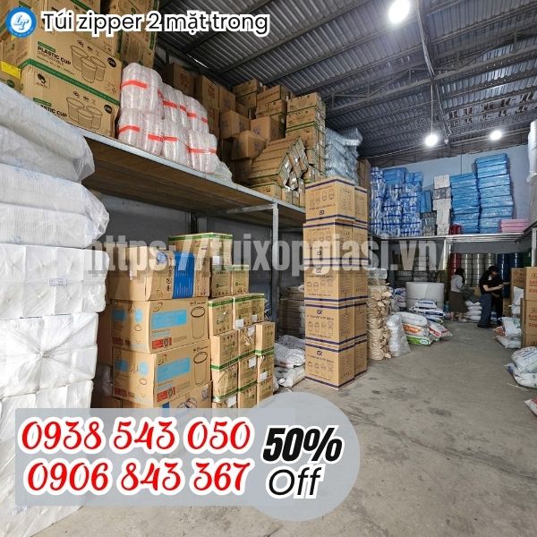 1 góc kho túi zipper 2 mặt trong