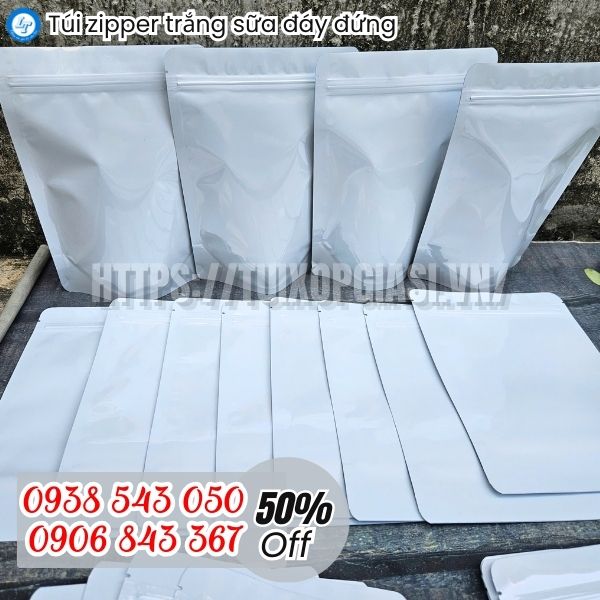 sỉ túi zipper trắng sữa đa dayd đứng