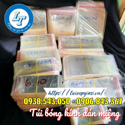 Size túi bóng kính dán miệng