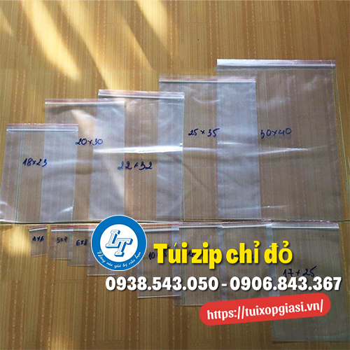 Size túi zip chỉ đỏ Size túi zip chỉ đỏ