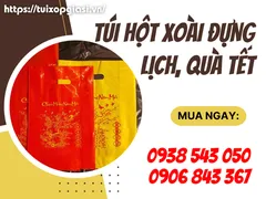Túi hột xoài đựng lịch, quà tết in hoạ tiết mai đào giá sỉ