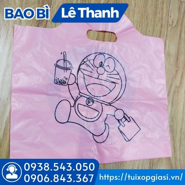 Túi đựng trà sữa 2 ly in hình