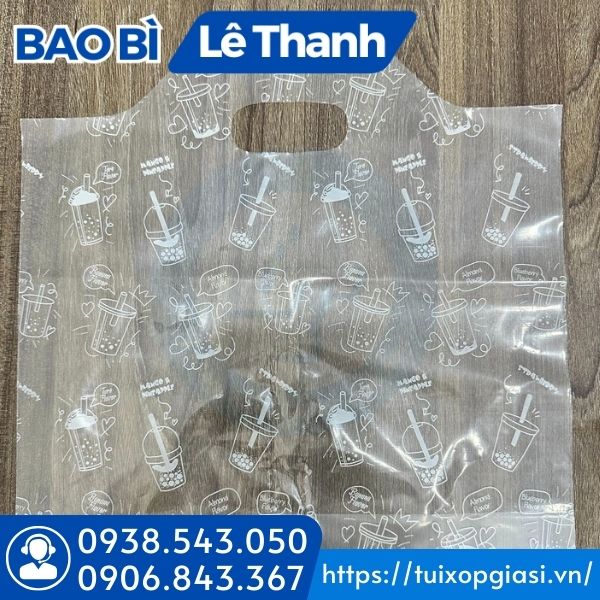 Túi đựng trà sữa 2 ly in hình