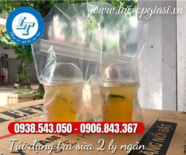 Túi đựng trà sữa 2 ly ngăn