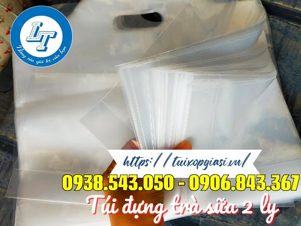 Túi đựng trà sữa 2 ly xếp đáy