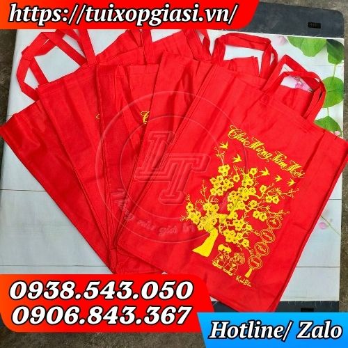 Túi vải đựng quà tết hoa mai đỏ vàng giá sỉ tphcm