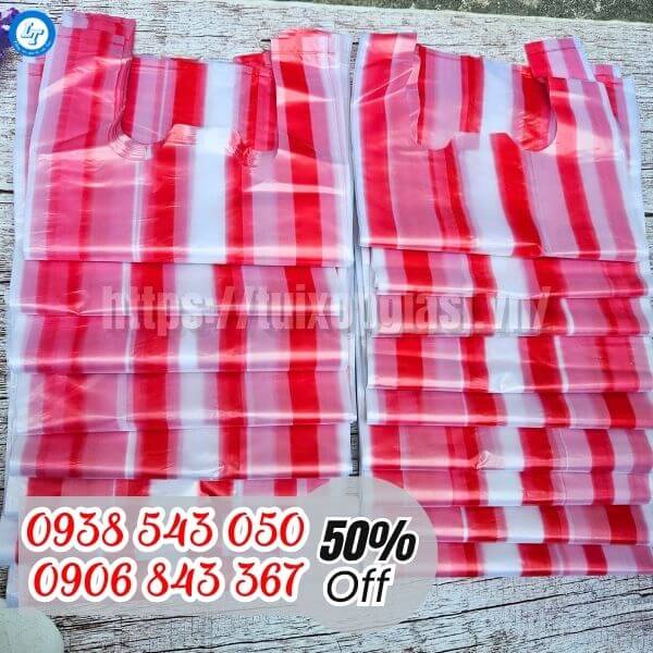 Túi xốp sọc đỏ trắng cho tiểu thương giá sỉ