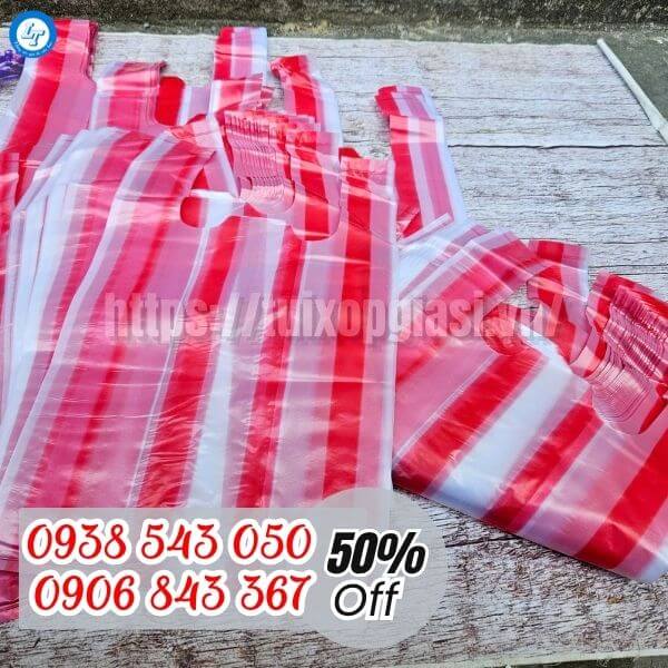 Túi xốp sọc đỏ trắng chất lượng, dẻo dai