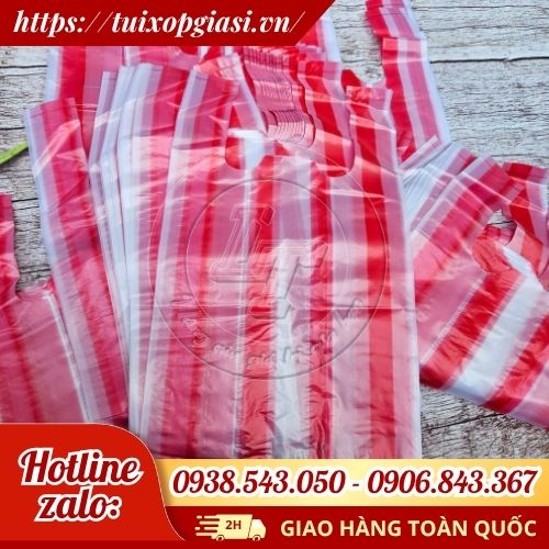 Túi xốp sọc đỏ trắng hàng đẹp giá sỉ tại Lê Thanh