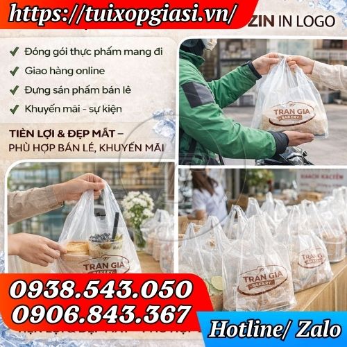 Túi xốp trắng zin in theo yêu cầu đựng thực phẩm, bánh kẹo