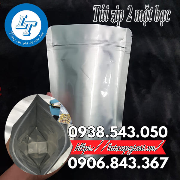 Túi zip 2 mặt bạc đá đứng