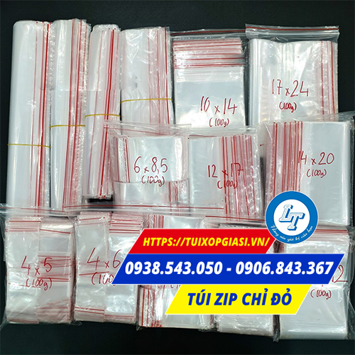 Túi zip chỉ đỏ đủ kích cỡ