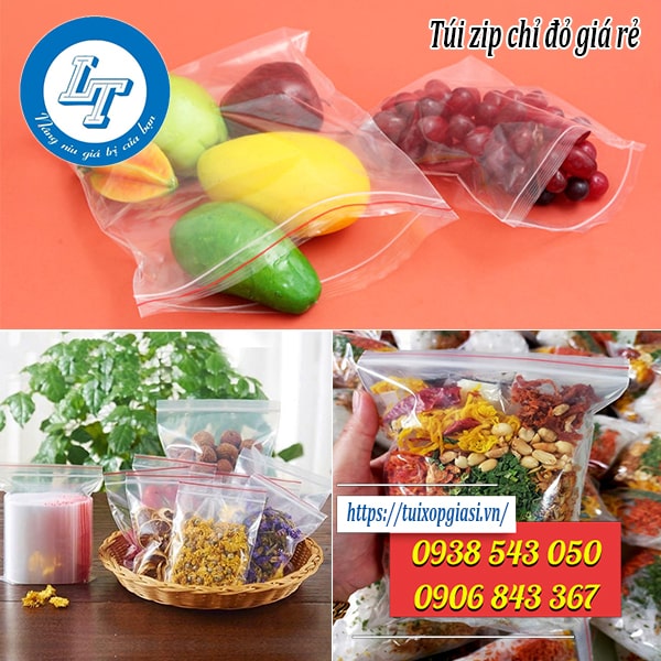Túi zip chỉ đỏ đựng hàng hóa thực phẩm