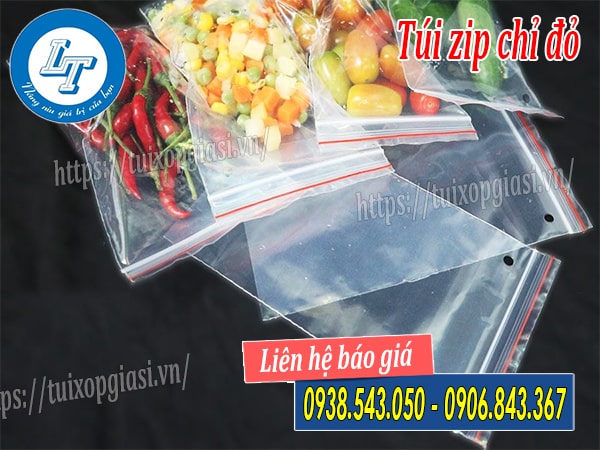 Túi zip chỉ đỏ dùng trong thực phẩm