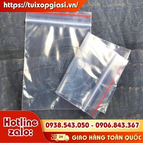 Túi zip chỉ đỏ 2 mặt trong suốt