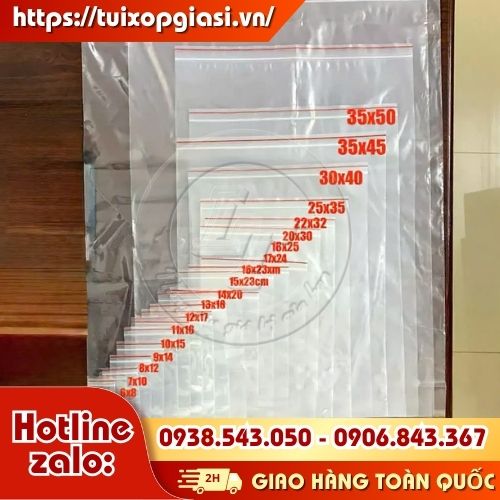 Túi zip chỉ đỏ đa dạng kích cỡ