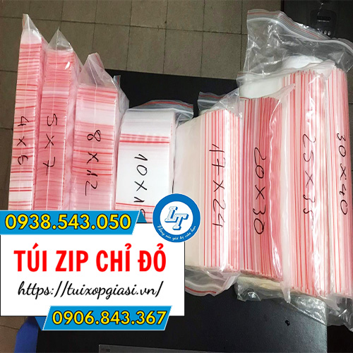 Túi zip chỉ đỏ nhiều kích cỡ
