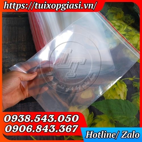 Túi zip chỉ đỏ trong suốt