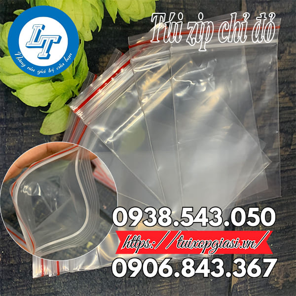 Túi zip chỉ đỏ trong suốt