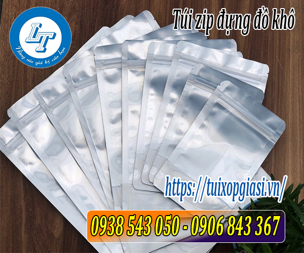 Túi zip chỉ đỏ đựng đồ khô 1 mặt bạc