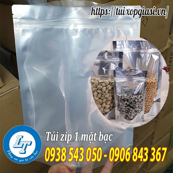 Túi zip đựng thực phẩm 1 mặt bạc