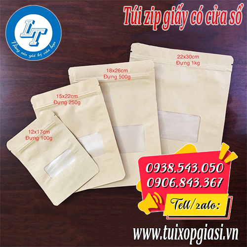 Túi zip giấy có cửa sổ đủ kích cỡ
