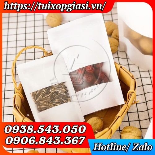 Túi zip giấy cửa sổ tràn viền màu trắng