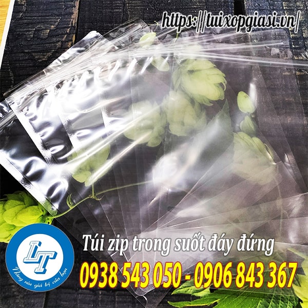 Túi zip trong suốt đáy đứng